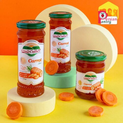 Frontal view of 300g Carrot Jam jar, showcasing vibrant color and label details.