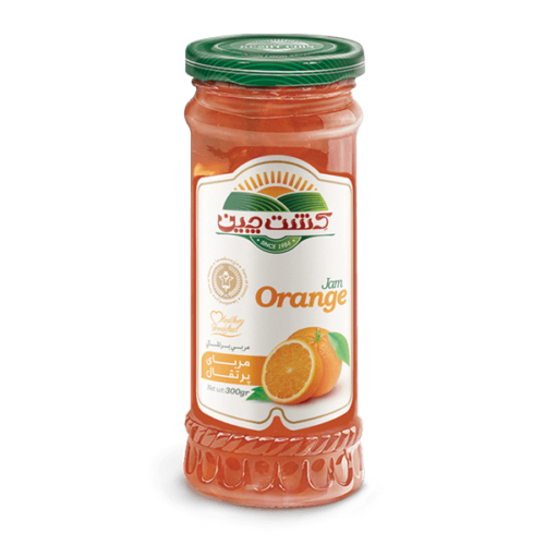 Frontal view of 300g Orange Marmalade jar, showcasing vibrant color and label details.